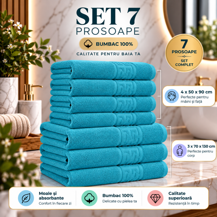 Set 7 Prosoape, Bumbac 100%, 550g m  ²