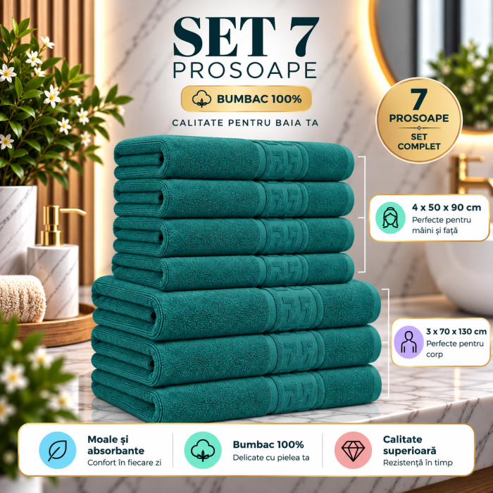 Set 7 Prosoape, Bumbac 100%, 550g m  ²