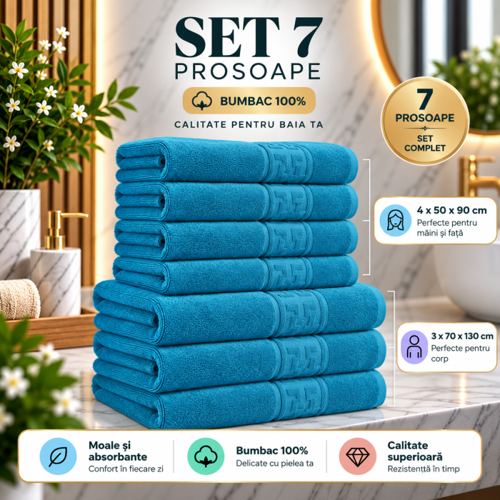 Set 7 Prosoape, Bumbac 100%, 550g m  ²