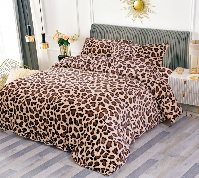 Set Lenjerie Cocolino Cu Elastic, 4 Piese, Pat 2 Persoane - Leopard