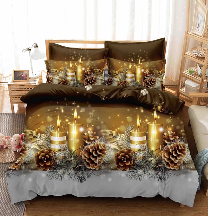 Set Lenjerie de Pat Crăciun 5D cu Elastic – 6 Piese pentru Pat Dublu, Christmas Collection - Copie [3]