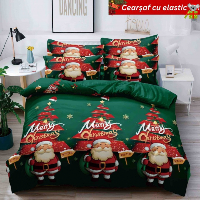 Set Lenjerie De Pat Craciun Cu Elastic 6 Piese Pat 2 Persoane, Christmas Collection