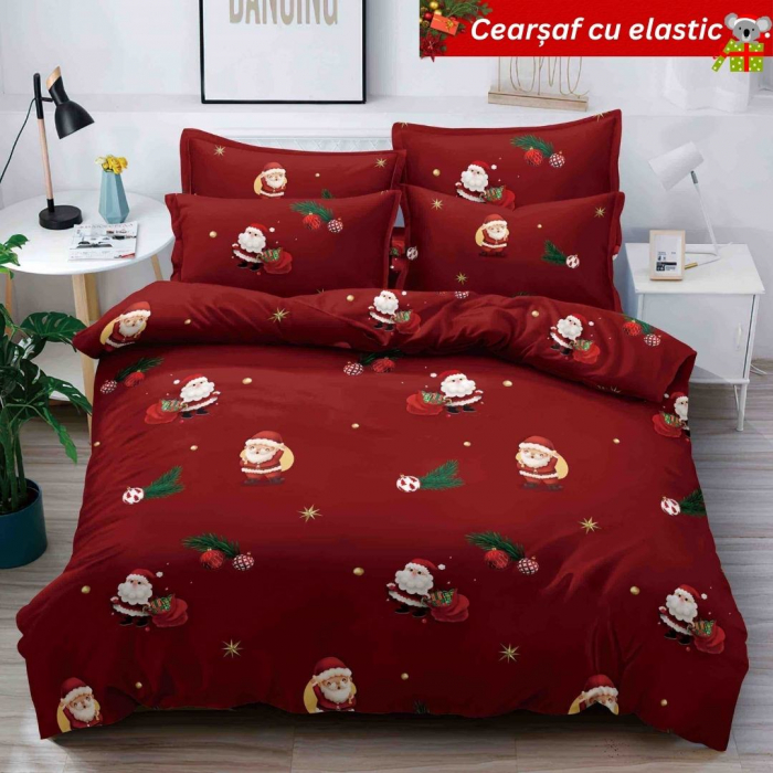 Set Lenjerie De Pat Craciun Cu Elastic 6 Piese Pat 2 Persoane, Christmas Collection