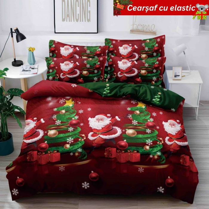 Set Lenjerie De Pat Craciun Cu Elastic 6 Piese Pat 2 Persoane, Christmas Collection