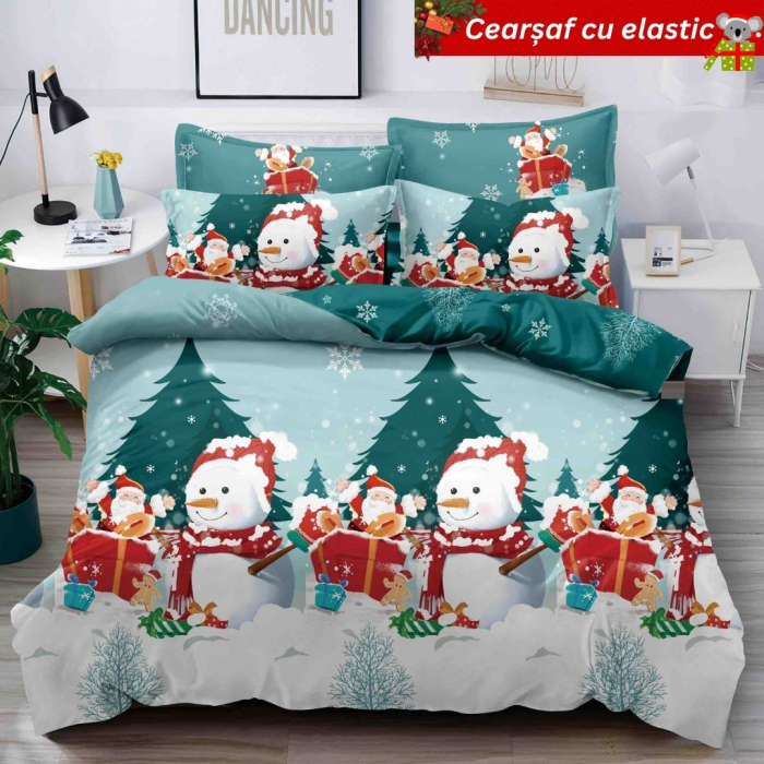 Set Lenjerie De Pat Craciun Cu Elastic 6 Piese Pat 2 Persoane, Christmas Collection