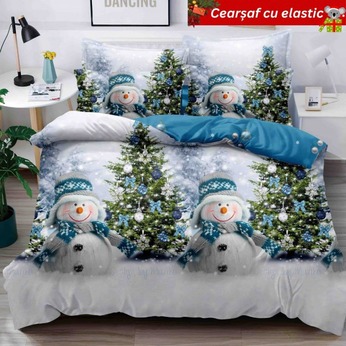 Set Lenjerie De Pat Craciun Cu Elastic 6 Piese Pat 2 Persoane, Christmas Collection