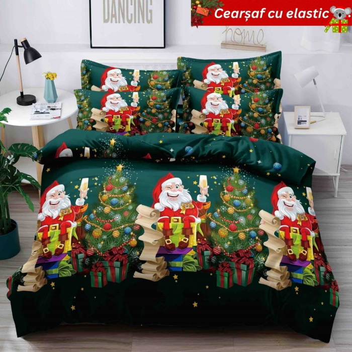 Set Lenjerie De Pat Craciun Cu Elastic 6 Piese Pat 2 Persoane, Christmas Collection