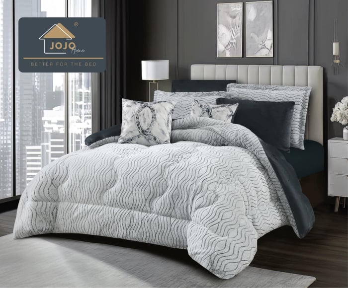 Set lenjerie de pat cu elastic ,cu pilota inclusa, blanita artificiala de iepure, 6 piese, Gri Inchis [1]