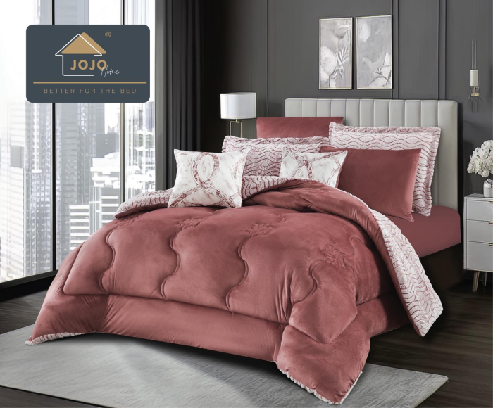 Set lenjerie de pat cu elastic ,cu pilota inclusa, blanita artificiala de iepure, 6 piese, Roz [2]