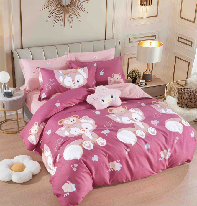Set Lenjerie de Pat Finet 6 Piese, Bumbac Finet, Fara Elastic ,   Pink Foxy