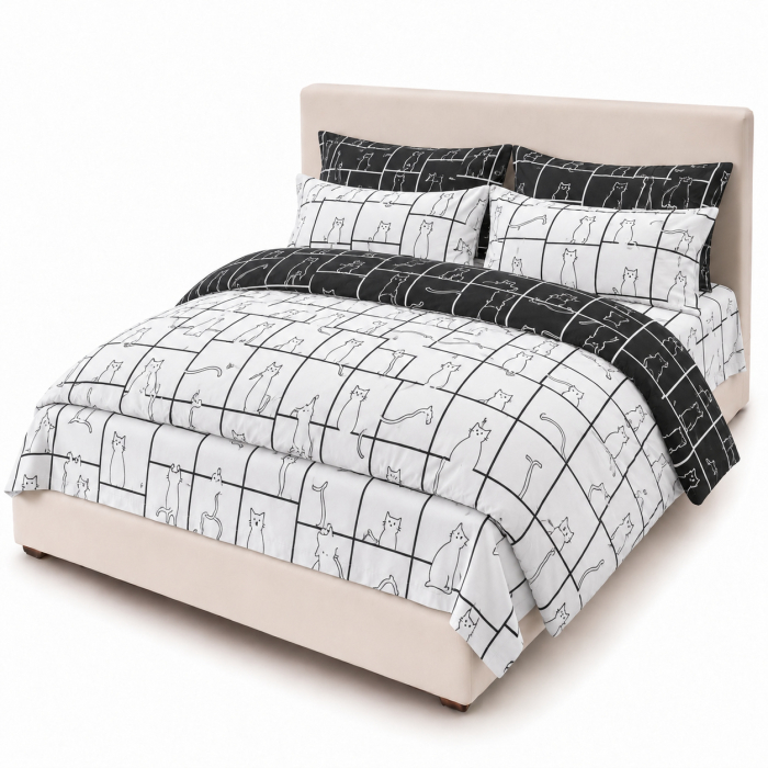 Set Lenjerie de Pat Finet 6 Piese, Bumbac Finet, Fara Elastic LP-FNFE-112