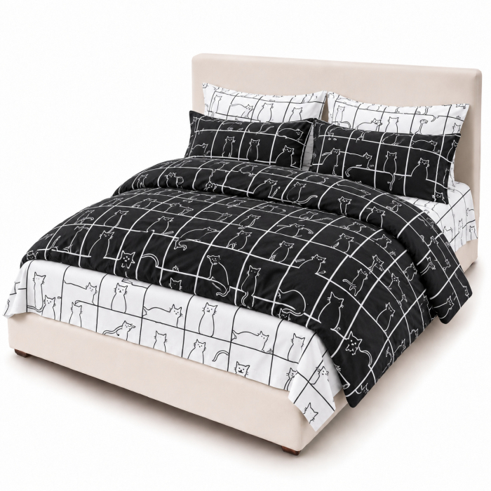 Set Lenjerie de Pat Finet 6 Piese, Bumbac Finet, Fara Elastic LP-FNFE-114