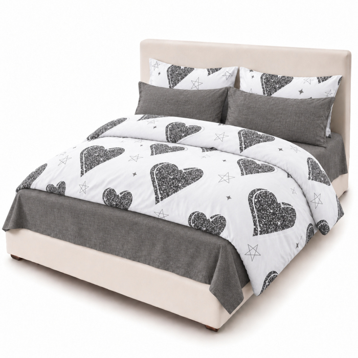 Set Lenjerie de Pat Finet 6 Piese, Bumbac Finet, Fara Elastic LP-FNFE-117