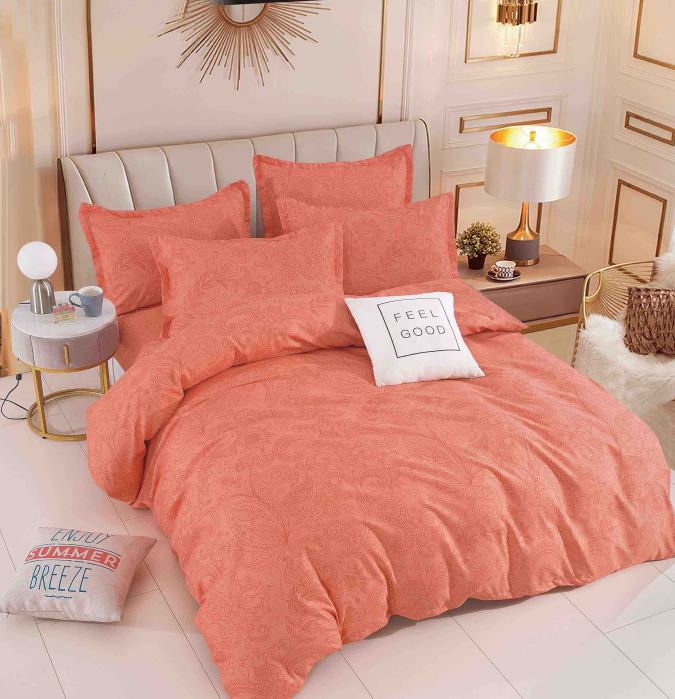 Set Lenjerie de Pat Finet 6 Piese, Bumbac Finet, Fara Elastic ,   Coral Paisley