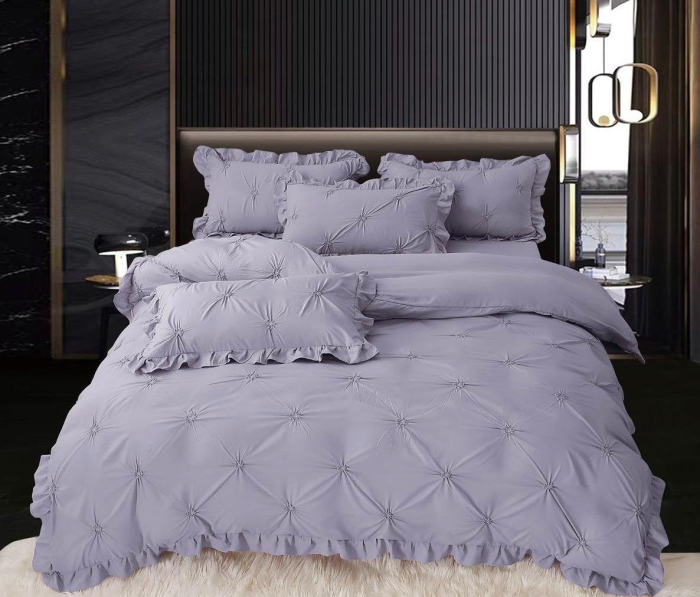 Set Lenjerie Pat Dublu, 4 Piese, cu Pliuri si Volanase
