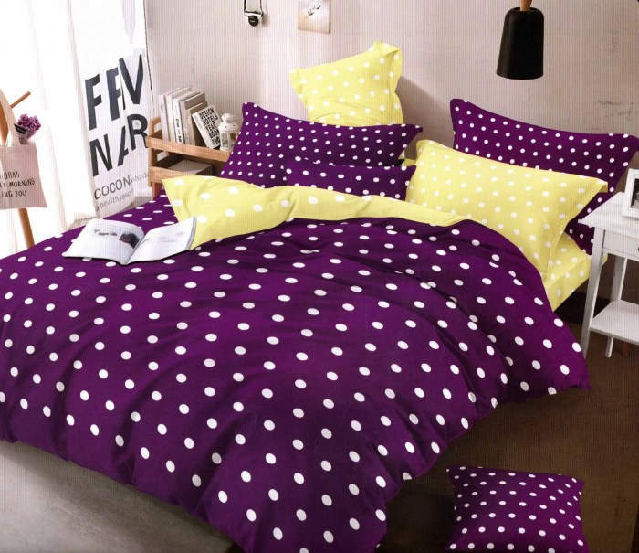 Set Pilota Microfibra Cu 2 Fete, Purple yellow dots