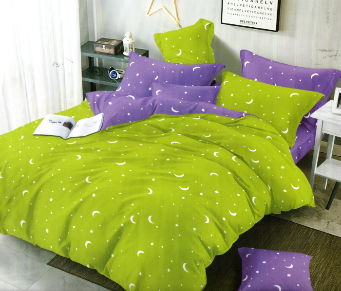 Set Pilota Microfibra Cu 2 Fete, Green violet moons