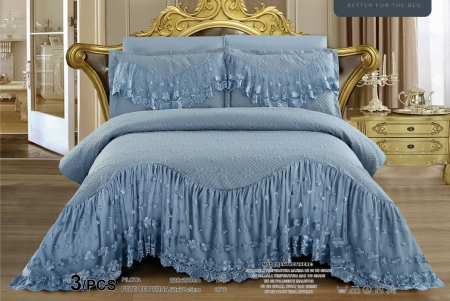Cuverturi 3 Piese - Cuvertura Pentru Pat Dublu 3 Piese de Lux, din Bumbac Finet Premium, Bleu