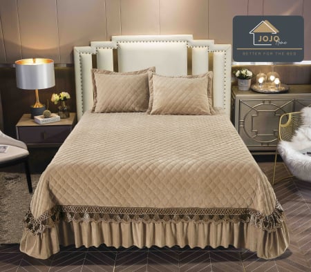 Cuvertură Pat 2 Persoane Catifea de Lux – Set 3 Piese Elegante