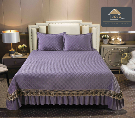 Cuvertură Pat 2 Persoane Catifea de Lux – Set 3 Piese Elegante
