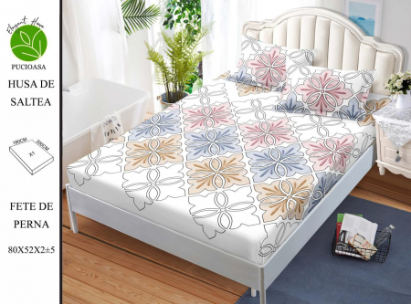 OFERTE SPECIALE - Husa de pat cu elastic 180x200 din Bumbac Finet + 2 Fete de Perna - Motive Colorate