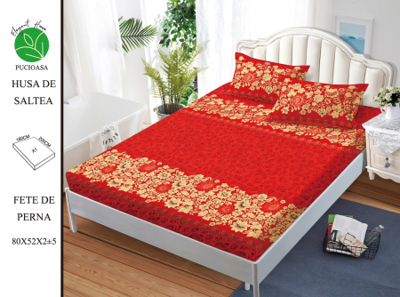 OFERTE SPECIALE - Husa de pat cu elastic 180x200 din Bumbac Finet + 2 Fete de Perna - Rosu Cu Trandafiri
