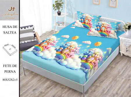 OFERTE SPECIALE - Husa de pat cu elastic 180x200 din Bumbac Finet + 2 Fete de Perna - Ursuleti