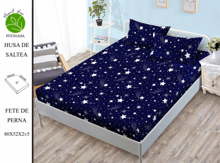 OFERTE SPECIALE - Husa de pat cu elastic 180x200 din Bumbac Finet + 2 Fete de Perna - Stelute