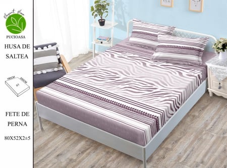 OFERTE SPECIALE - Husa de pat cu elastic 180x200 din Bumbac Finet + 2 Fete de Perna - Mov Zebrat