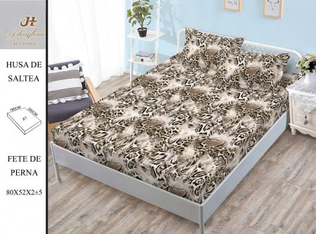 OFERTE SPECIALE - Husa de pat cu elastic 180x200 din Bumbac Finet + 2 Fete de Perna - Leopard