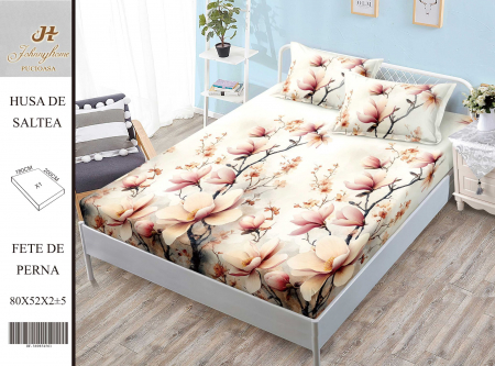 OFERTA TRIO Huse de pat cu elastic la doar 159 RON - Husa de pat cu elastic 180x200 din Bumbac Finet + 2 Fete de Perna - Flori