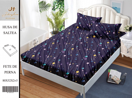 OFERTA TRIO Huse de pat cu elastic la doar 159 RON - Husa de pat cu elastic 180x200 din Bumbac Finet + 2 Fete de Perna - Stele
