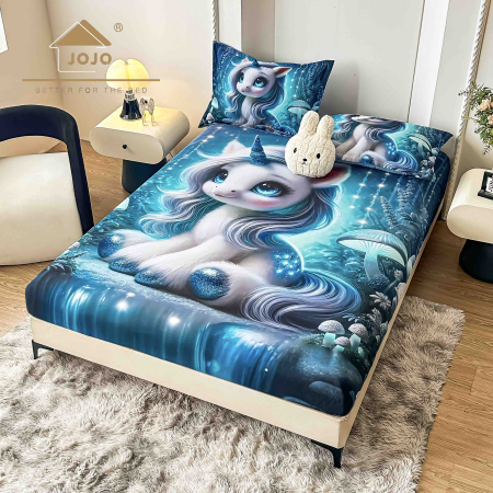 HUSE DE PAT CU ELASTIC - Husă de Pat cu Elastic 5D din Bumbac Finet + 2 Fețe de Pernă – 180×200 cm – LPHBFCE101