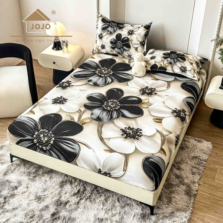 HUSE DE PAT CU ELASTIC - Husă de Pat cu Elastic 5D din Bumbac Finet + 2 Fețe de Pernă – 180×200 cm – LPHBFCE103