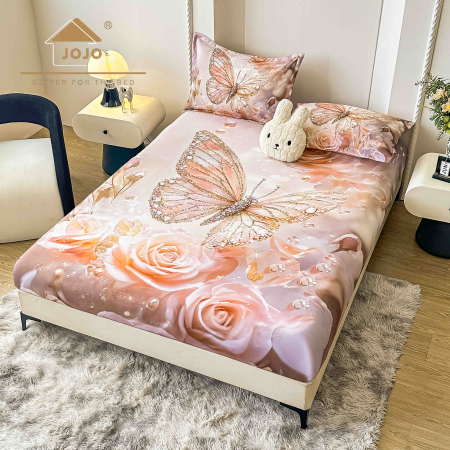 HUSE DE PAT CU ELASTIC - Husă de Pat cu Elastic 5D din Bumbac Finet + 2 Fețe de Pernă – 180×200 cm – LPHBFCE104