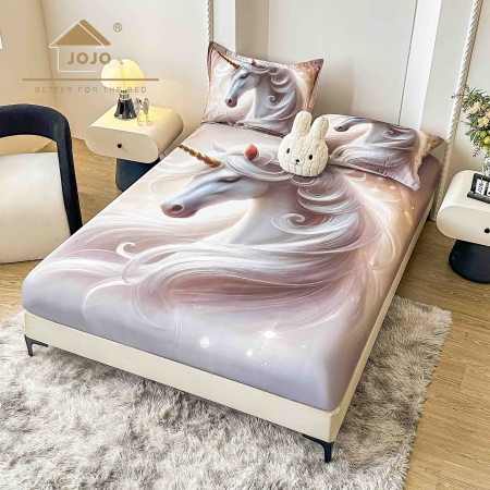 HUSE DE PAT CU ELASTIC - Husă de Pat cu Elastic 5D din Bumbac Finet + 2 Fețe de Pernă – 180×200 cm – LPHBFCE107