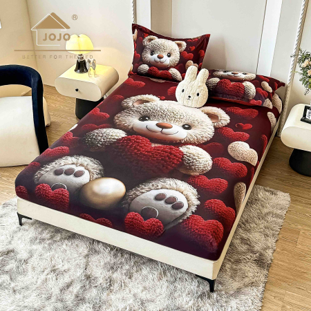 HUSE DE PAT CU ELASTIC - Husă de Pat cu Elastic 5D din Bumbac Finet + 2 Fețe de Pernă – 180×200 cm – LPHBFCE109