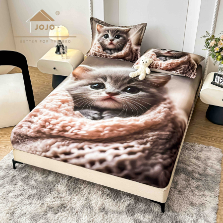 HUSE DE PAT CU ELASTIC - Husă de Pat cu Elastic 5D din Bumbac Finet + 2 Fețe de Pernă – 180×200 cm – LPHBFCE80
