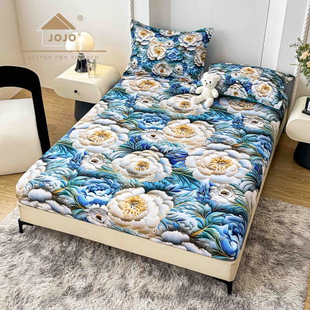 HUSE DE PAT CU ELASTIC - Husă de Pat cu Elastic 5D din Bumbac Finet + 2 Fețe de Pernă – 180×200 cm – LPHBFCE81