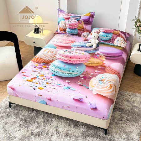 HUSE DE PAT CU ELASTIC - Husă de Pat cu Elastic 5D din Bumbac Finet + 2 Fețe de Pernă – 180×200 cm – LPHBFCE82