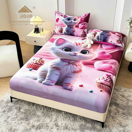 HUSE DE PAT CU ELASTIC - Husă de Pat cu Elastic 5D din Bumbac Finet + 2 Fețe de Pernă – 180×200 cm – LPHBFCE83