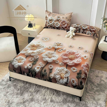 HUSE DE PAT CU ELASTIC - Husă de Pat cu Elastic 5D din Bumbac Finet + 2 Fețe de Pernă – 180×200 cm – LPHBFCE87