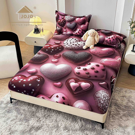 HUSE DE PAT CU ELASTIC - Husă de Pat cu Elastic 5D din Bumbac Finet + 2 Fețe de Pernă – 180×200 cm – LPHBFCE91