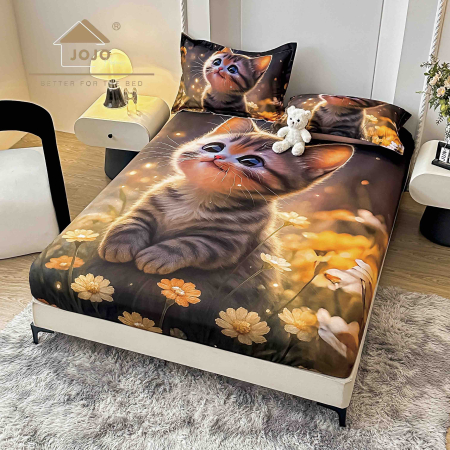 HUSE DE PAT CU ELASTIC - Husă de Pat cu Elastic 5D din Bumbac Finet + 2 Fețe de Pernă – 180×200 cm – LPHBFCE94