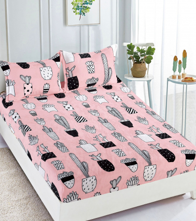HUSE DE PAT - Husa de pat cu elastic cocolino + 2 Fete de Perna - Cactus