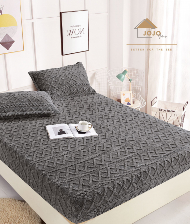 HUSE DE PAT - Husa de pat cu elastic cocolino Tip Tricotaj + 2 Fete de Perna - Gri