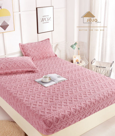 HUSE DE PAT - Husa de pat cu elastic cocolino Tip Tricotaj + 2 Fete de Perna - Roz