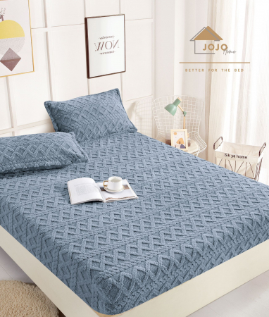 HUSE DE PAT - Husa de pat cu elastic cocolino Tip Tricotaj + 2 Fete de Perna - Albastru