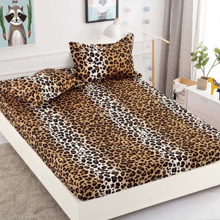 OFERTE SPECIALE - Husa de pat cu elastic din Bumbac Finet + 2 Fete de Perna, Leopard