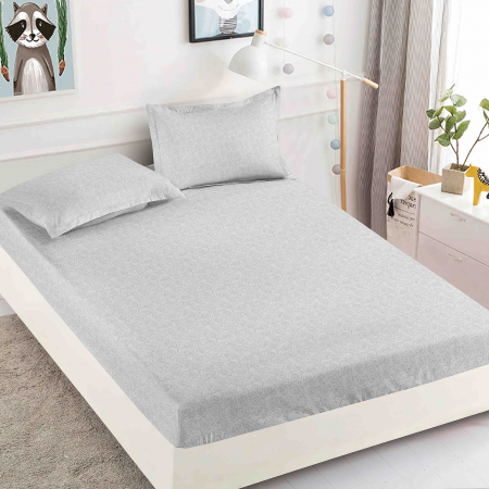 OFERTE SPECIALE - Husa de pat cu elastic din Bumbac Finet + 2 Fete de Perna - Gri